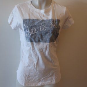 Womens Sonja Morgan White Blue Beaded Free to Be T-Shirt Top M *